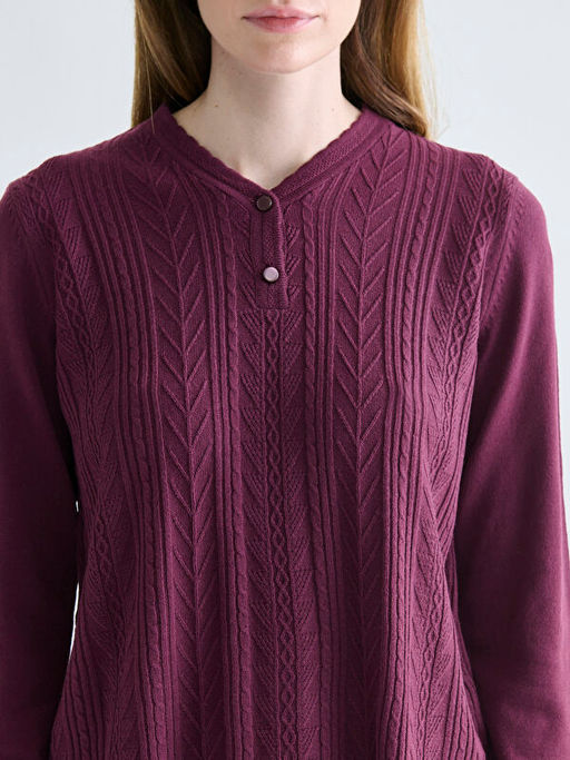 V Yaka Kendinden Desenli Kad?n Triko Kazak