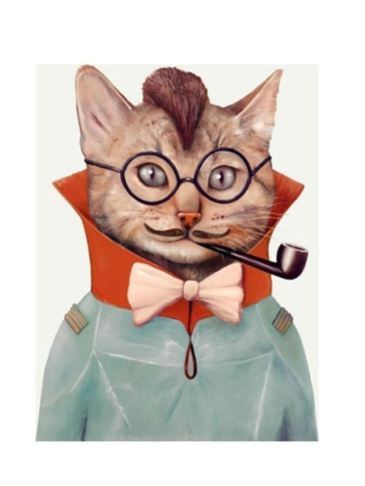 Алмазная мозаика без подрамника "Кот с трубкой", 15х20 см