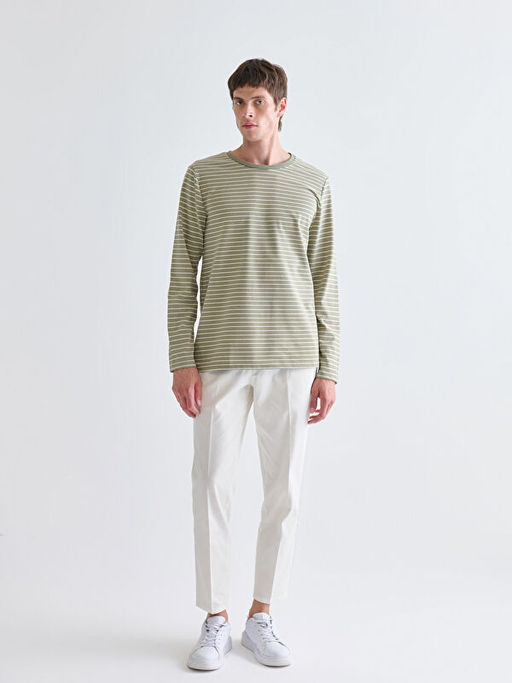 Bisiklet Yaka Uzun Kollu ?izgili Erkek Ti??rt