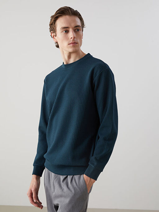 Bisiklet Yaka Uzun Kollu Erkek Sweatshirt
