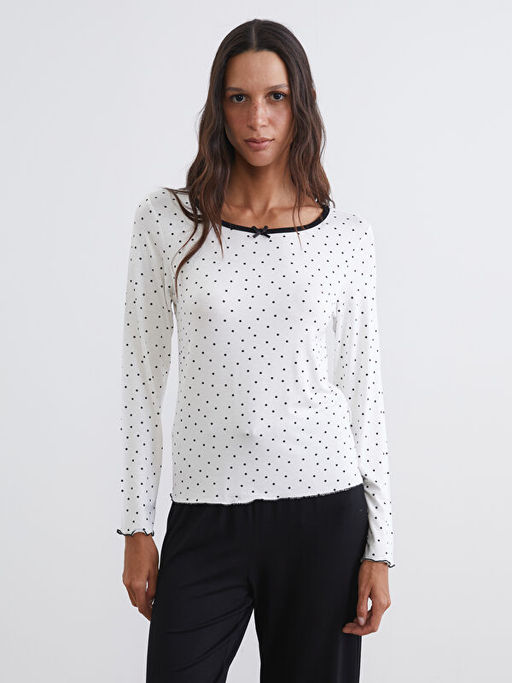 Bisiklet Yaka Puantiyeli Kad?n Pijama Tak?m