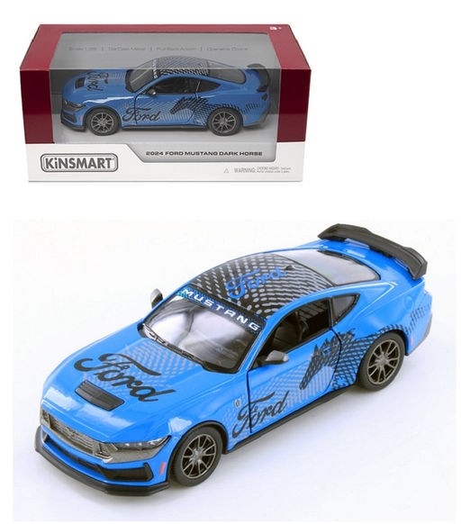 Kinsmart. Модель арт.KT5455WF/4 "Ford Mustang Dark Horse 2024" 1:38 (синяя) с рисунком, инерц.