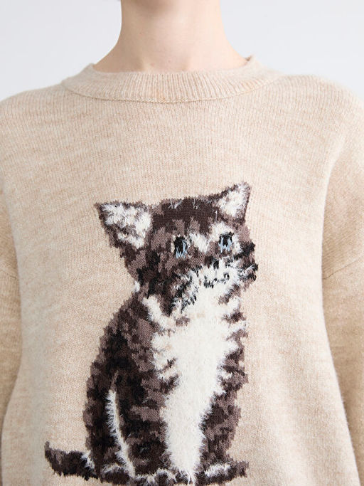 Bisiklet Yaka Bask?l? Kad?n Triko Kazak