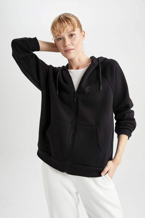 DeFactoFit толстый свитшот оверсайз с капюшоном и двойным карманом на молнии  фото 4