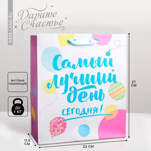 Цена за 2 шт. Пакет подарочный ламинированный, упаковка, «Самый лучший день сегодня!», ML 23×27×11.5 см