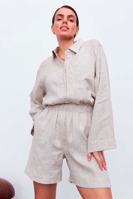 Рубашка короткая S021_LBGE/Светло-бежевый