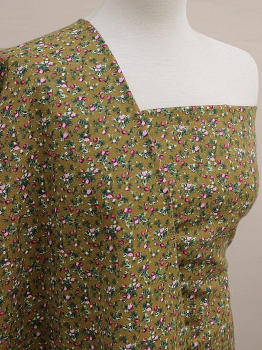 Теплый хлопок Земляничка на оливково-коричневом-2, СОРТ2, ш.1.47м, хлопок-100%, 150гр/м.кв - Купава фото 6