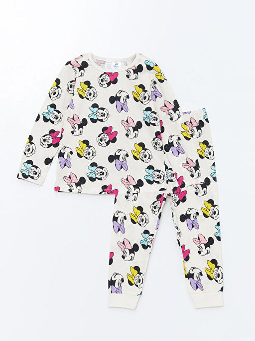 Bisiklet Yaka Uzun Kollu Minnie Mouse Bask?l? K?z Bebek Pijama Tak?m?