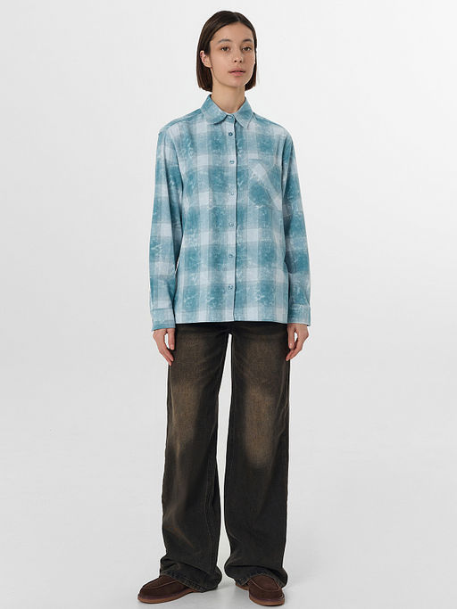 Рубашка женская голубая в клетку