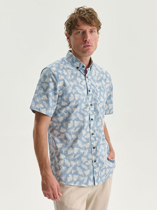 Regular Fit K?sa Kollu Desenli Poplin Erkek G?mlek