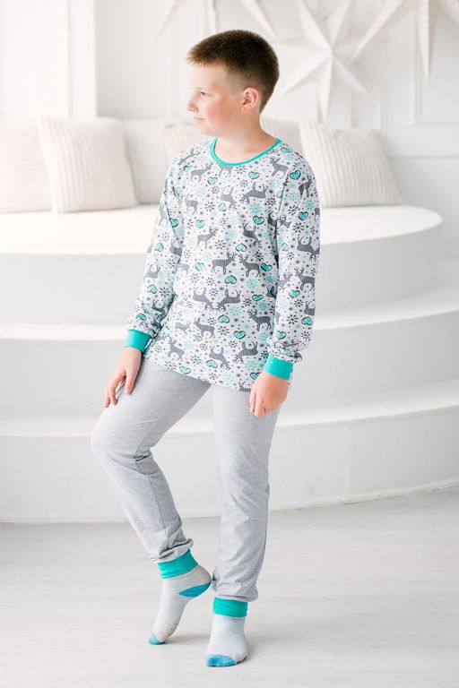 Пижама подростковая из джемпера и брюк из кулирки Олененок ментол - Амадэль фото 4