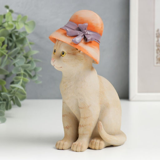 Фигурка полистоун «Кошечка в дамской шляпке», 16.5×7.5×10 см