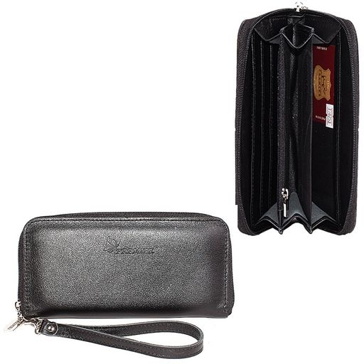 Портмоне женское Premier-S-4 н/к, 3 отд, 9 карм, ручка-петля, черный матовый (6) 178253