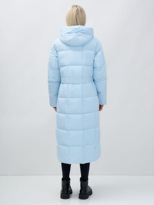 Пальто утепленное стеганное зимнее с капюшоном женское голубого цвета 9609Gl - Mtforce фото 4