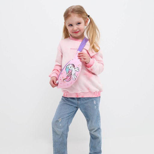 Сумка детская для девочки поясная Единорог, на молнии, наружный карман, розовая - NAZAMOK KIDS фото 9