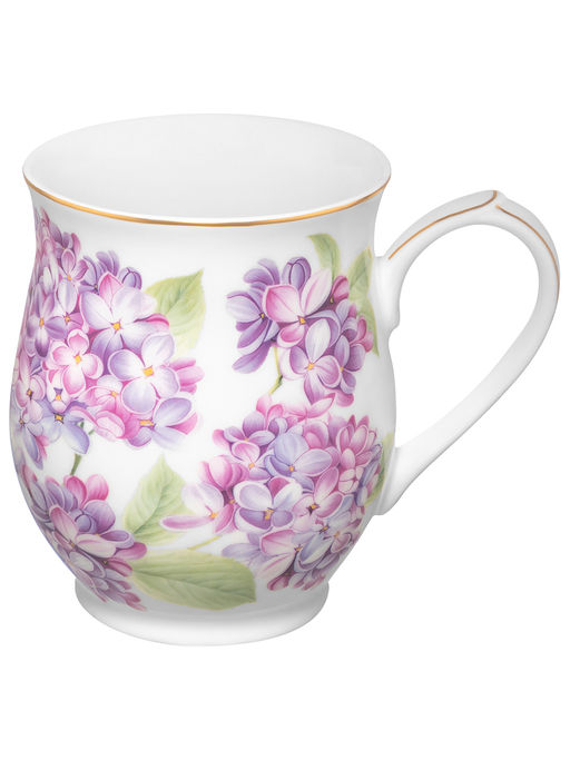 Кружка 350 мл 11,5*8,5*10 см "Сирень" бочонок, фарфор NEW BONE CHINA
