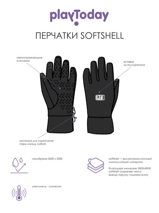 PlayToday / Перчатки SoftShell зимние для девочки  фото 2