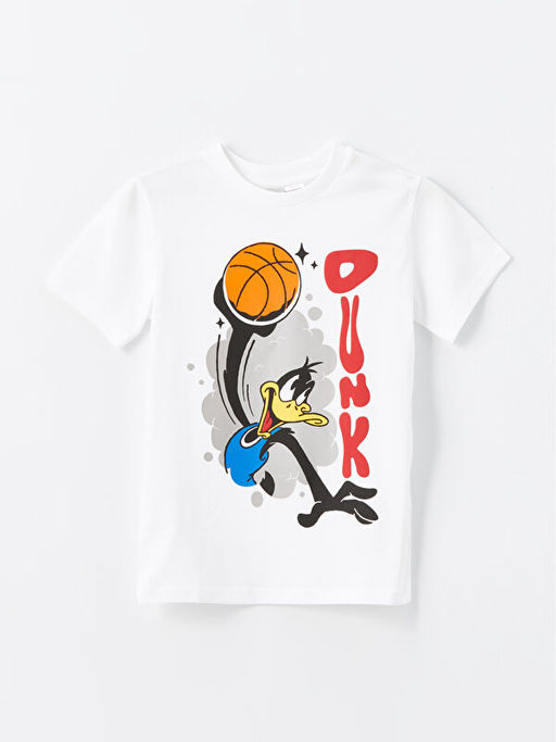 Bisiklet Yaka Daffy Duck Bask?l? K?sa Kollu Erkek ?ocuk Ti??rt
