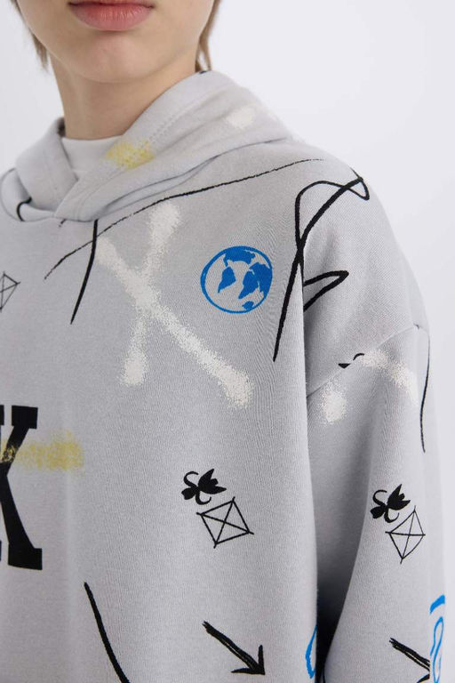 Толстовка широкого кроя с капюшоном и рисунком для мальчиков - Defacto фото 5