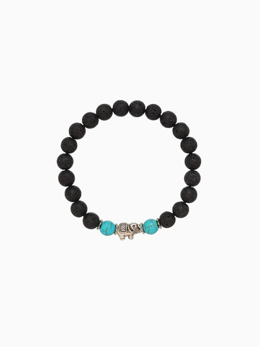 Браслет «Слоник», длина 18 см, камень пирит, лава, чёрный, бирюзовый