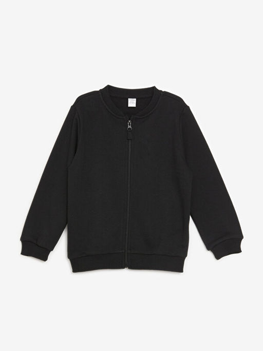 Bisiklet Yaka Uzun Kollu Basic Erkek ?ocuk Fermuarl? Sweatshirt