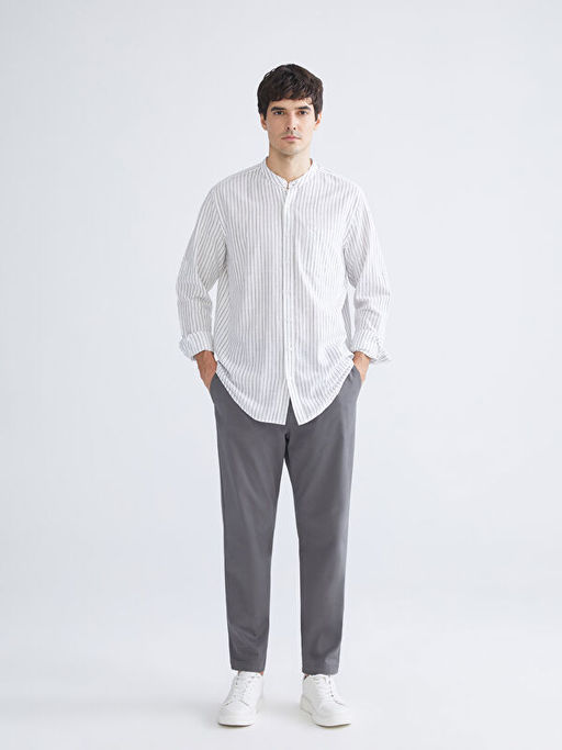 Regular Fit Hakim Yaka Erkek ?izgili Poplin G?mlek