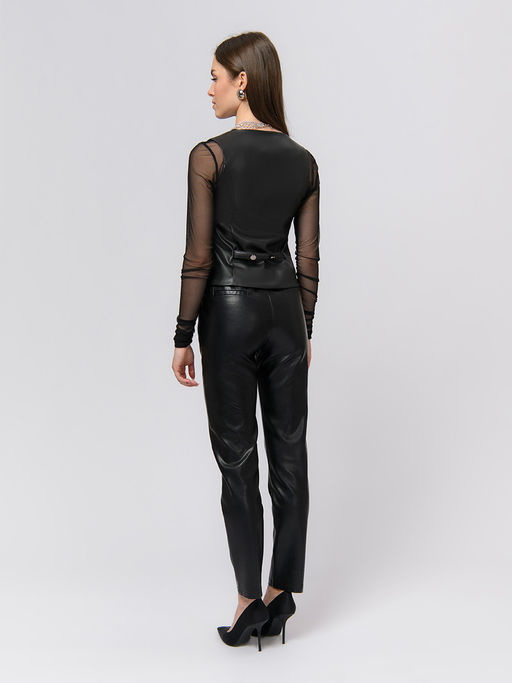 Жилет черного цвета из искусственной кожи на пуговицах - 1001dress фото 5