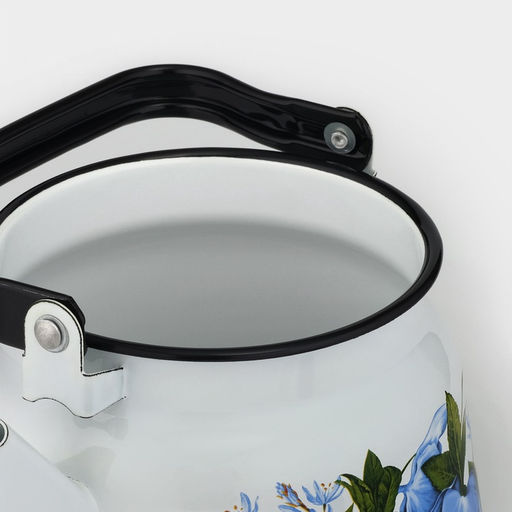 Чайник Цветы синие, 3.5 л, эмалированная сталь, белый