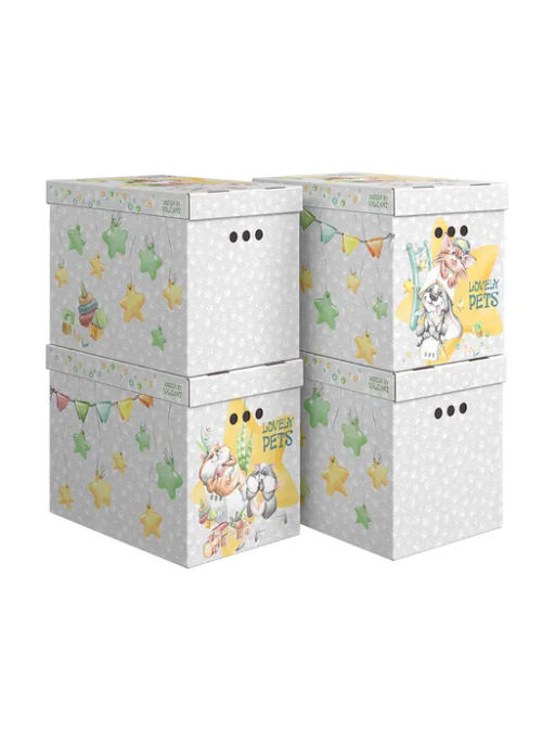VAL LP-G-BC-4Mn Короба картонные, 28*38*31.5 см, набор 4 шт., серый, ЛЮБИМЧИКИ, шт - Valiant фото 2
