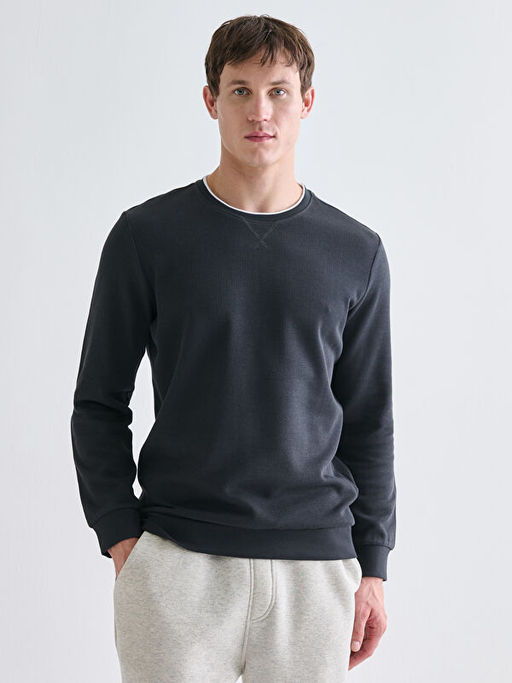 Bisiklet Yaka Uzun Kollu Erkek Sweatshirt