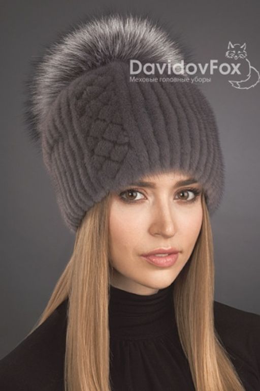 Шапка Буратино норка орнамент серо-голубая