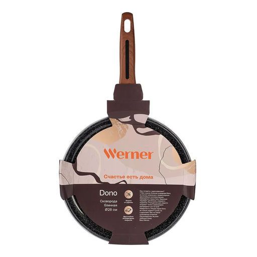 51472 WERNER Сковорода блинная DONO 28,0x2,5 см с индукционным дном, с двухслойным мраморным антипригарным покрытием Pfluon, бакелитовая ручка с покрытием Soft Touch. Материал: литой алюминий. Толщина  фото 11