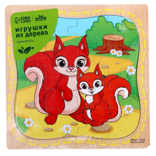 Пазлы «Бельчонок и мама», в рамке, 16 элементов, 15×15 см