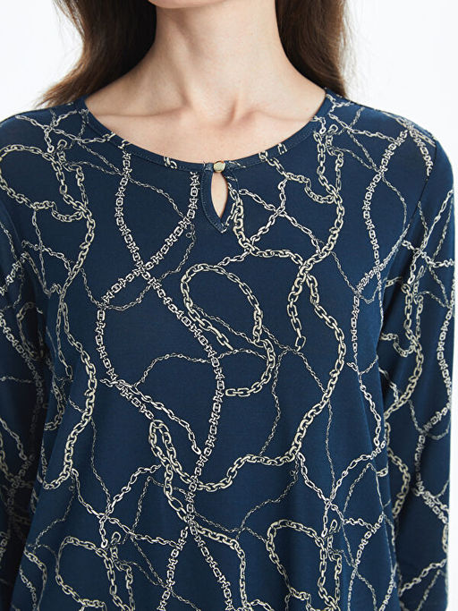 Bisiklet Yaka Desenli Kad?n Bluz