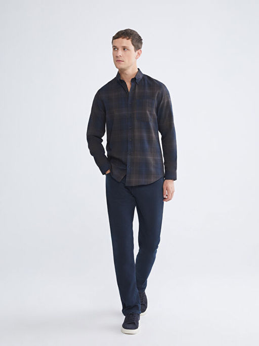 Regular Fit Uzun Kollu Ekose Gabardin Erkek G?mlek