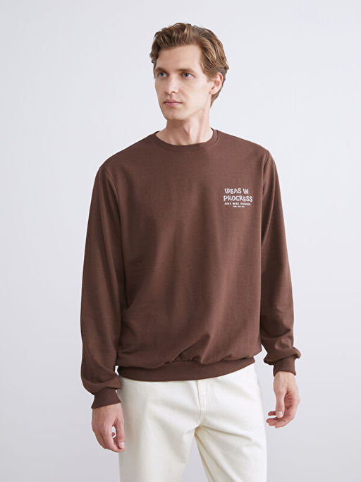 Bisiklet Yaka Bask?l? Erkek Sweatshirt