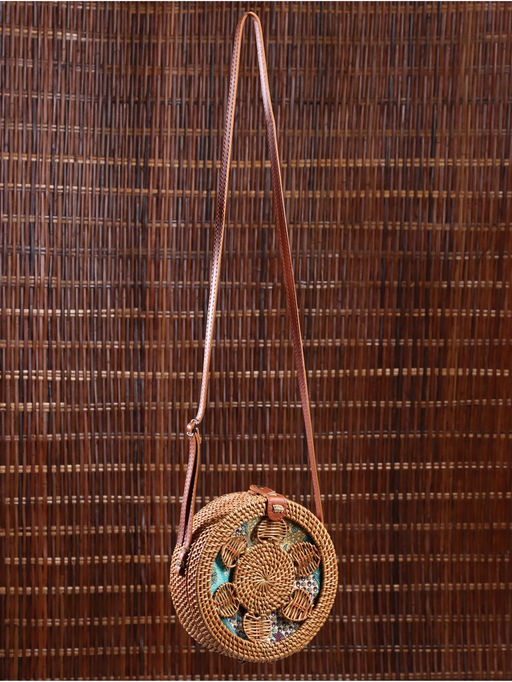 Сумка женская через плечо плетёная «Цветок», 20×6×70 см, ротанг