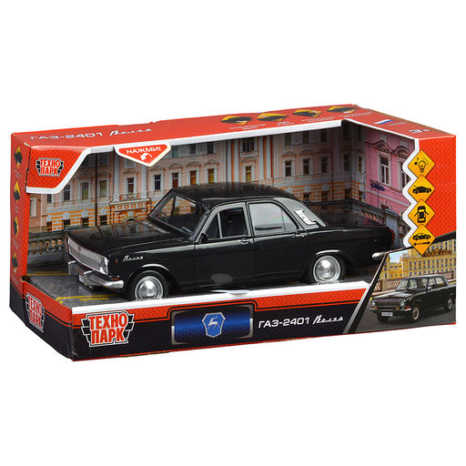 Машина пластик ГАЗ-2401 23 см. (двери, свет-звук, 4 кноп, черный) инерц., в коробке