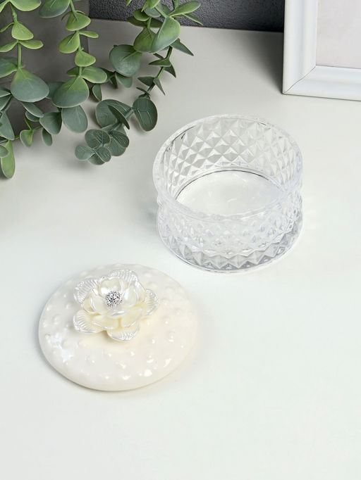 Шкатулка для украшений Жемчужный пион, стекло, стекло, керамика, 7?8.5?8.5 см