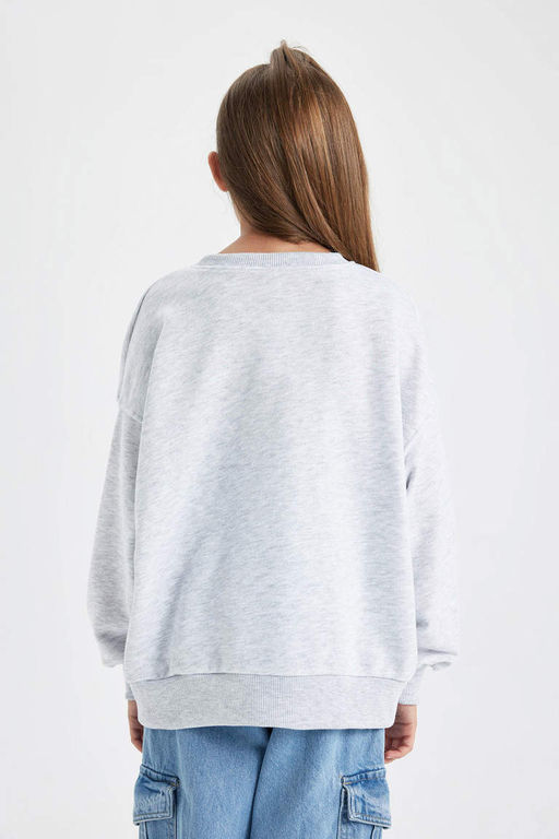 Толстовка оверсайз с круглым вырезом для девочек - Defacto фото 6