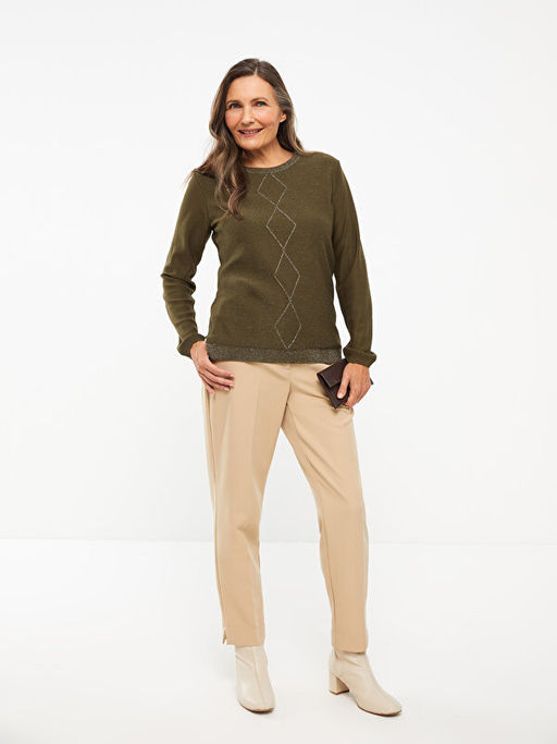 Bisiklet Yaka Sim Detayl? Uzun Kollu Kad?n Triko Kazak