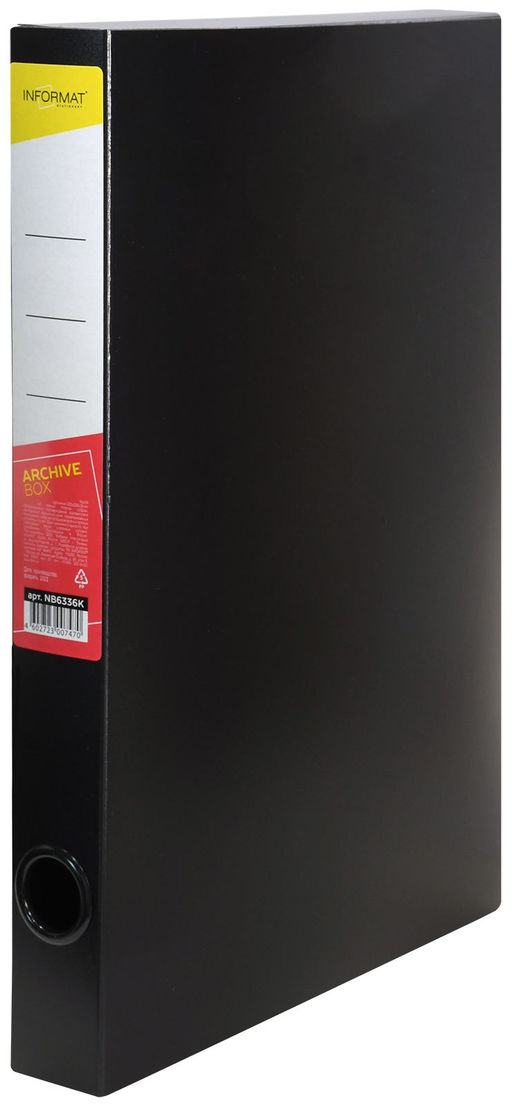 Короб архивный INFORMAT 36 мм А4 черный пластик, 2 липучки, вместимость до 360 листов собр...