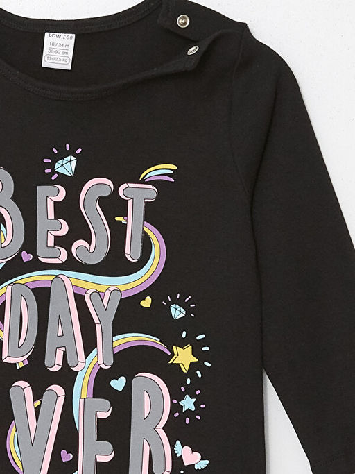 Bisiklet Yaka Uzun Kollu Bask?l? K?z Bebek Tulum - Waikiki фото 3