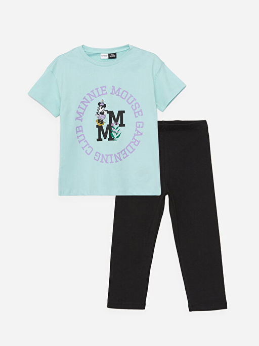 Bisiklet Yaka Minnie Mouse Bask?l? K?sa Kollu K?z ?ocuk Pijama Tak?m?