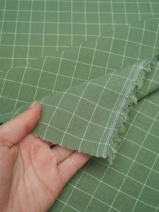 Вареный (стираный) хлопок Белая клетка (1.6*1.6см) на болотно-зеленом, ш.2.5м, хл-100%, 125гр/м.кв - Купава фото 2