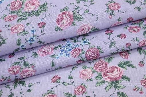 Ситец Цветущие розочки цв.сиренево-голубой, ш.0.8м, хлопок-100%, 85гр/м.кв - Купава фото 6