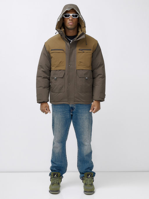 Куртка спортивная мужская зимняя с капюшоном коричневого цвета 609_1K - Mtforce фото 6