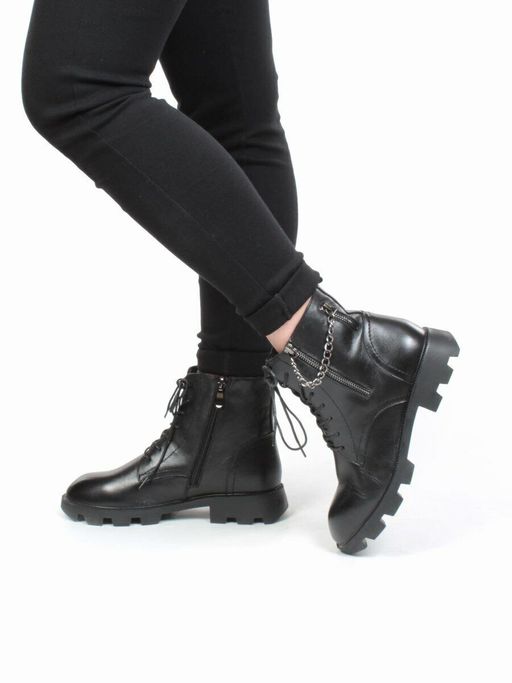 01-CYL94-D1 BLACK Ботинки демисезонные женские (натуральная кожа, байка)