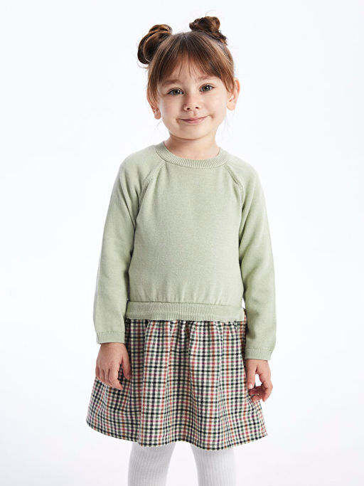 Bisiklet Yaka Ekose K?z Bebek Elbise