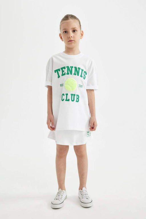 Футболка оверсайз с принтом и короткими рукавами для девочек - Defacto фото 4